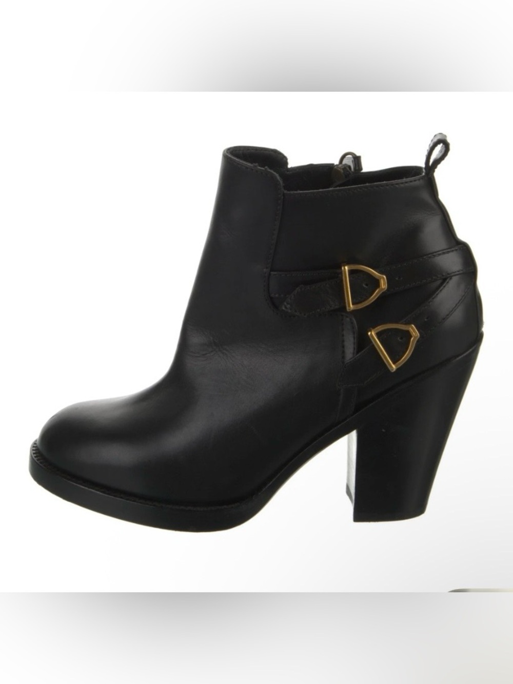 Lucchese Black Leather Ankle Boots with Gold Buckle Accents